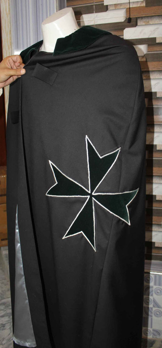 Order of St Lazarus Cloak/Cape (White Trimmed, Dark Green Cross & Dark Green Collar)