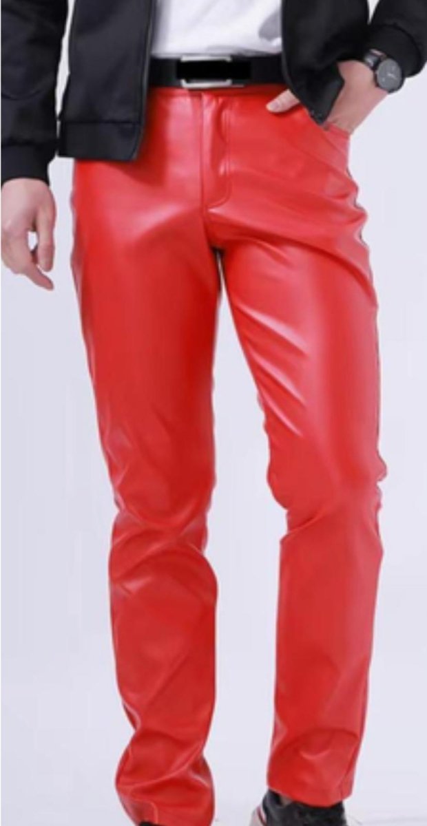 Bold Red Genuine Leather Pants - Statement Piece - Luxe Regalia