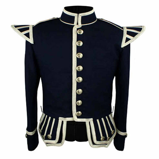 Doublet Kilt Jacket Silver Braid Silver Trim 12 Navy Blue - Luxe Regalia