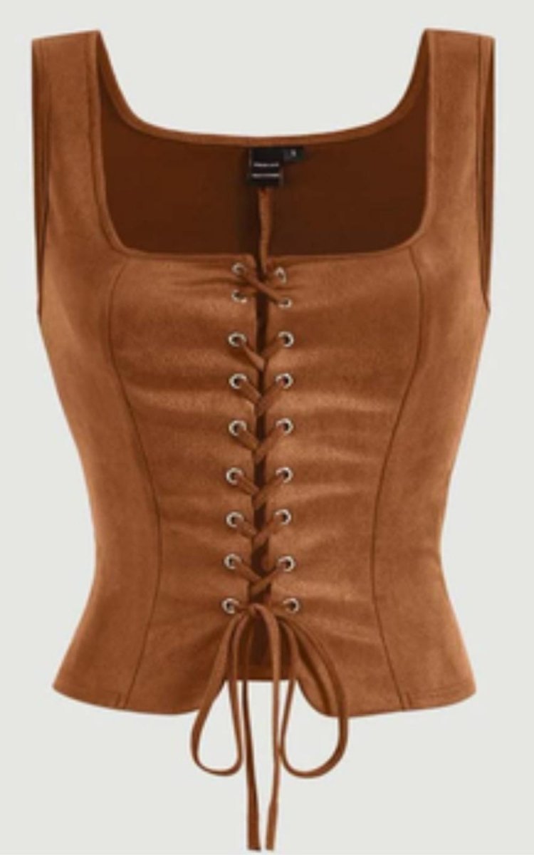 Genuine Leather Lace - Up Vest - Camel Brown - Luxe Regalia