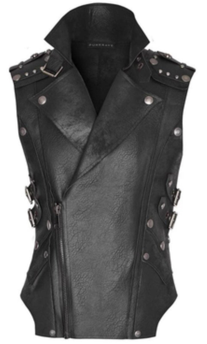 Genuine Leather Studded Moto Vest - Black - Luxe Regalia