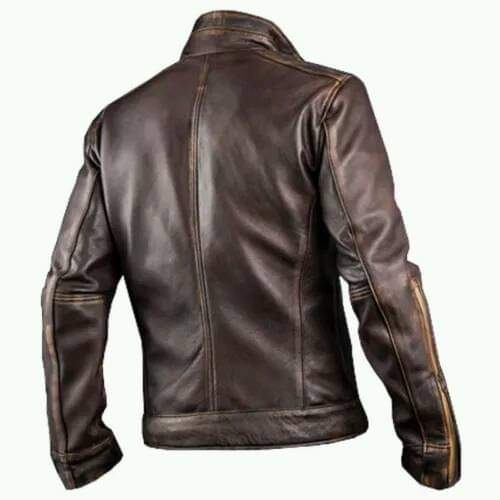 Men’s Vintage Brown Leather Biker Jacket – Distressed Look, Zip Closure, Stand Collar - Luxe Regalia