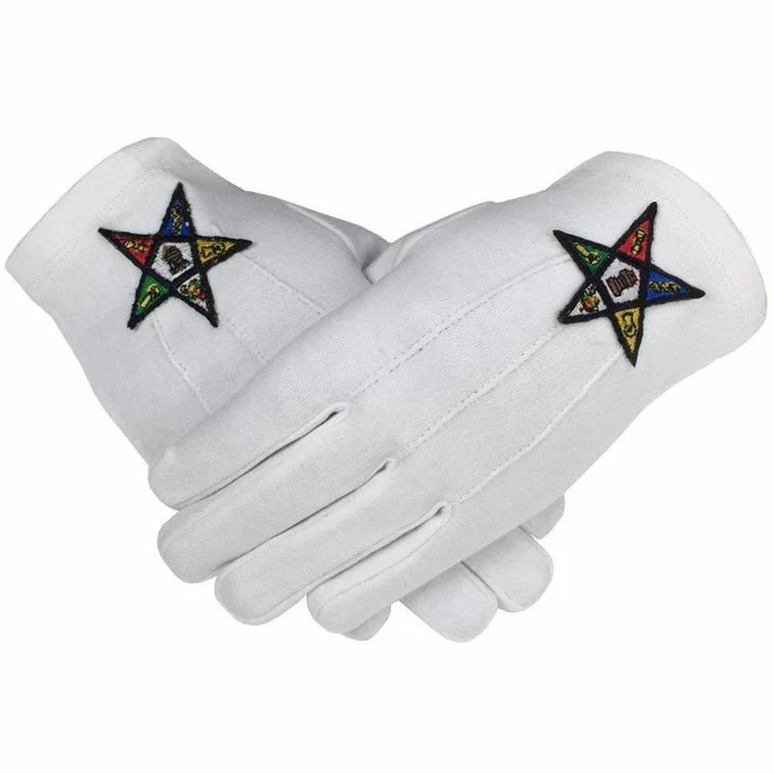 Order of the Eastern Star Gloves - White Cotton Emblem - Luxe Regalia
