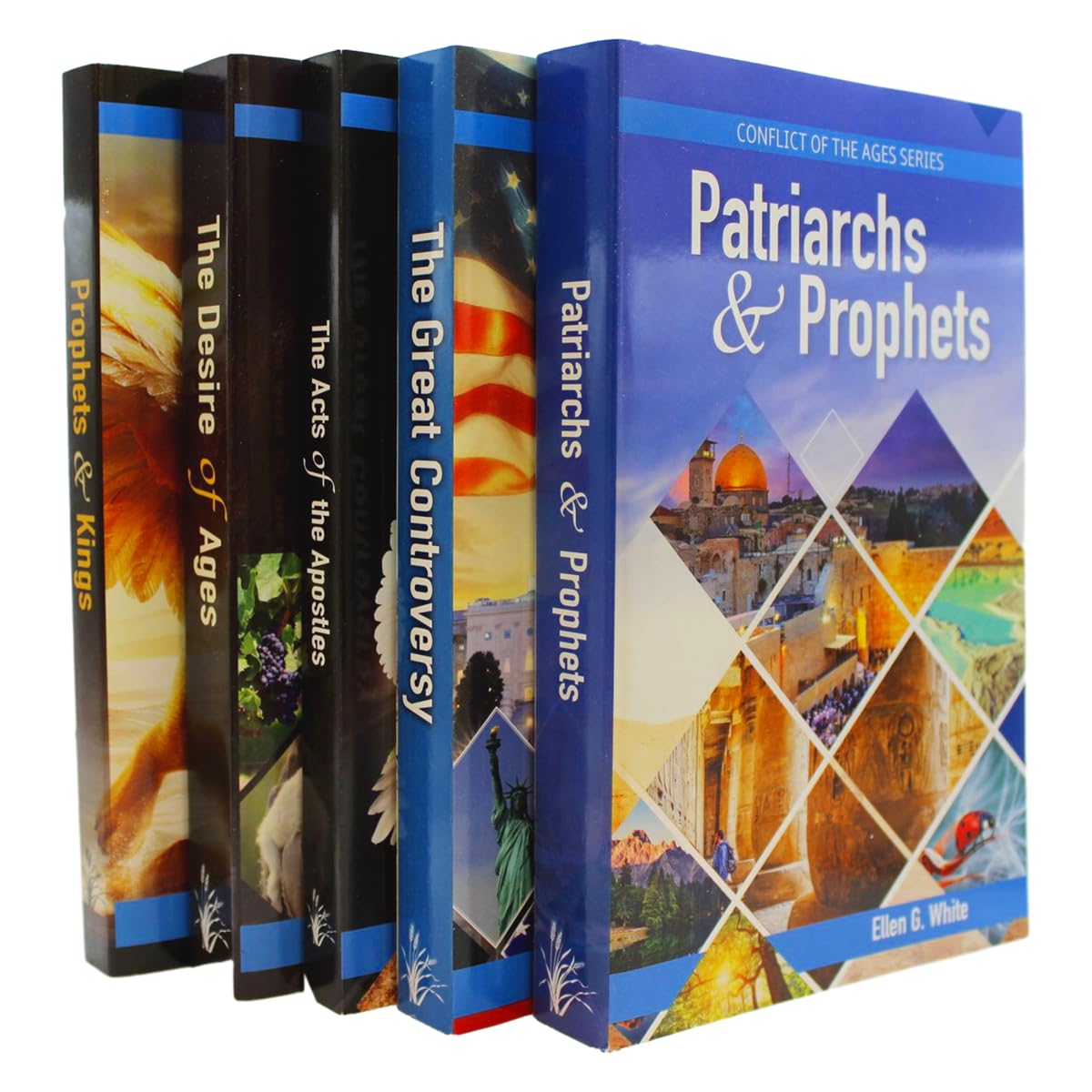 PATRIARCHS AND PROPHETS, PROPHETS AND KINGS, THE DESIRE OF AGES, THE ACTS OF THE APOSTLES, THE GREAT CONTROVERSY