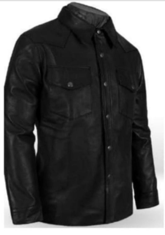 Premium Black Leather Shirt Jacket - Genuine Leather - Luxe Regalia