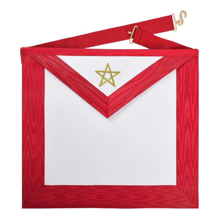 Red Moire Ribbon With Embroidered Gold Pentagram Excellent Master Apron - Allied Masonic Degrees (AMD)