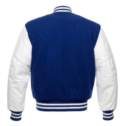 ROYAL WOOL and WHITE LEATHER Varsity Jacket - Luxe Regalia