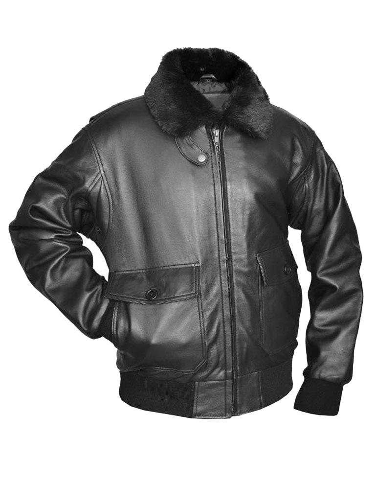 Top Gun Classic Black Leather Bomber Jacket - Luxe Regalia