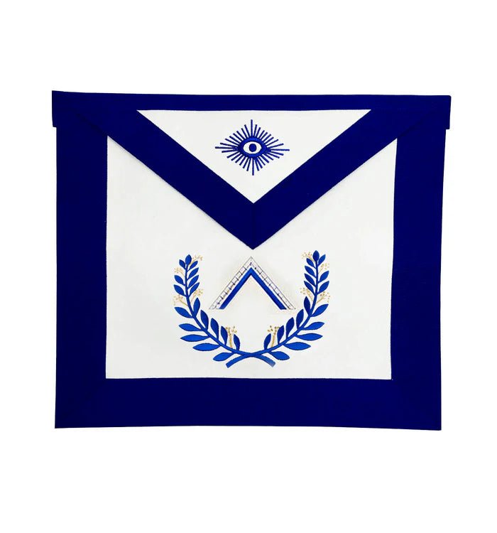 Worshipful Master Blue Lodge Officer Apron - Royal Blue Wreath Embroidery - Luxe Regalia