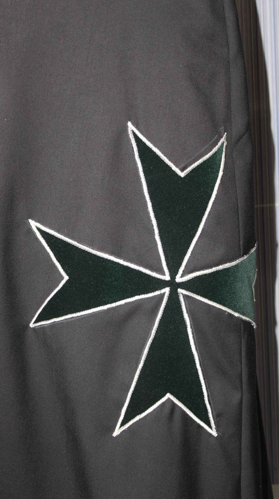 Order of St Lazarus Cloak/Cape (White Trimmed, Dark Green Cross & Dark Green Collar)
