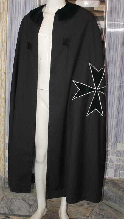 Order of St Lazarus Cloak/Cape (White Trimmed, Dark Green Cross & Dark Green Collar)