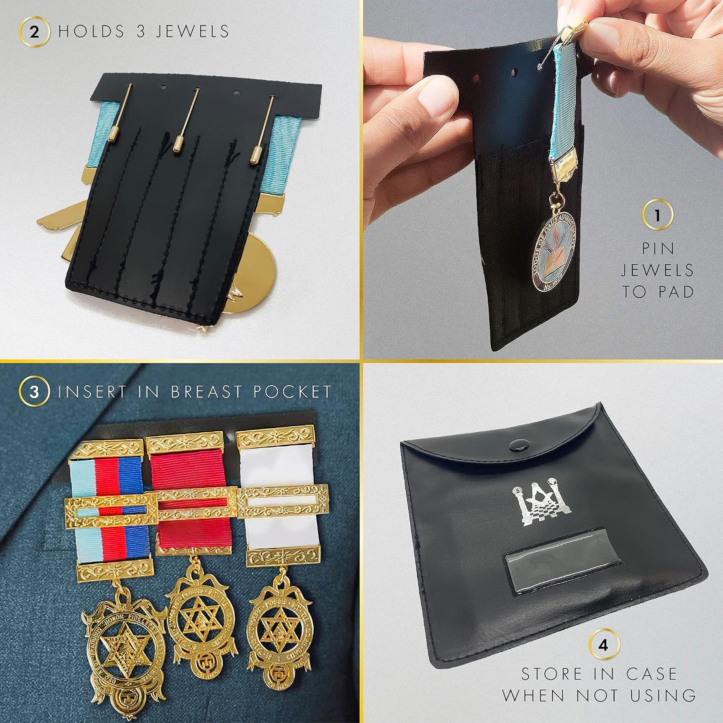 ROYAL ARCH MASONIC COLLECTION - Regalia Pocket and Wallet Jewel Holder Leather Set - Store Jewels Comfortably