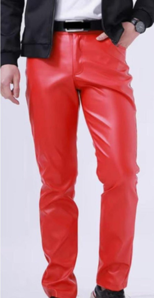 Bold Red Genuine Leather Pants - Statement Piece - Luxe Regalia