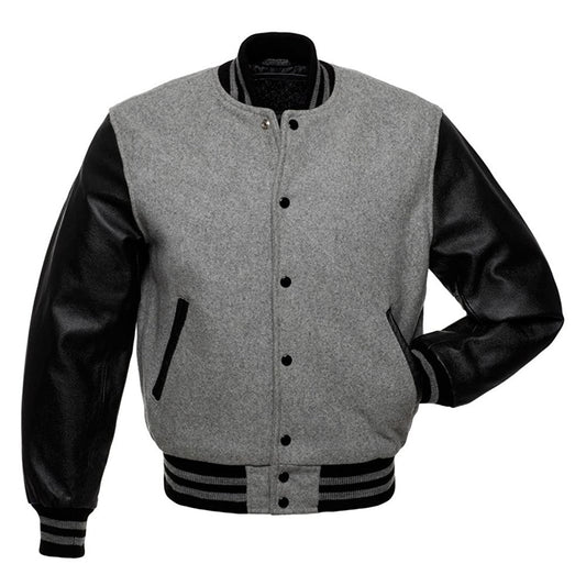 Classic American Grey & Black Varsity Jacket - Luxe Regalia