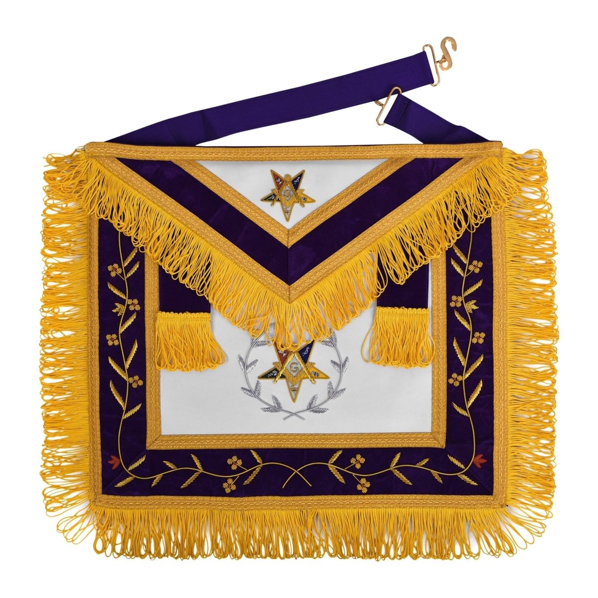Eastern Star Worthy Patron Apron – Purple Border, Silver Wreath & Gold Fringe - Luxe Regalia