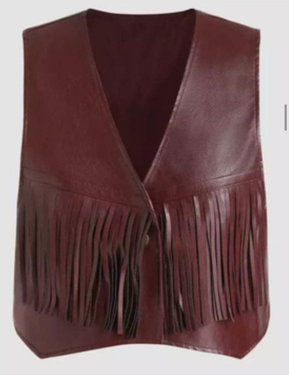 Genuine Leather Fringe Vest - Rich Burgundy - Luxe Regalia
