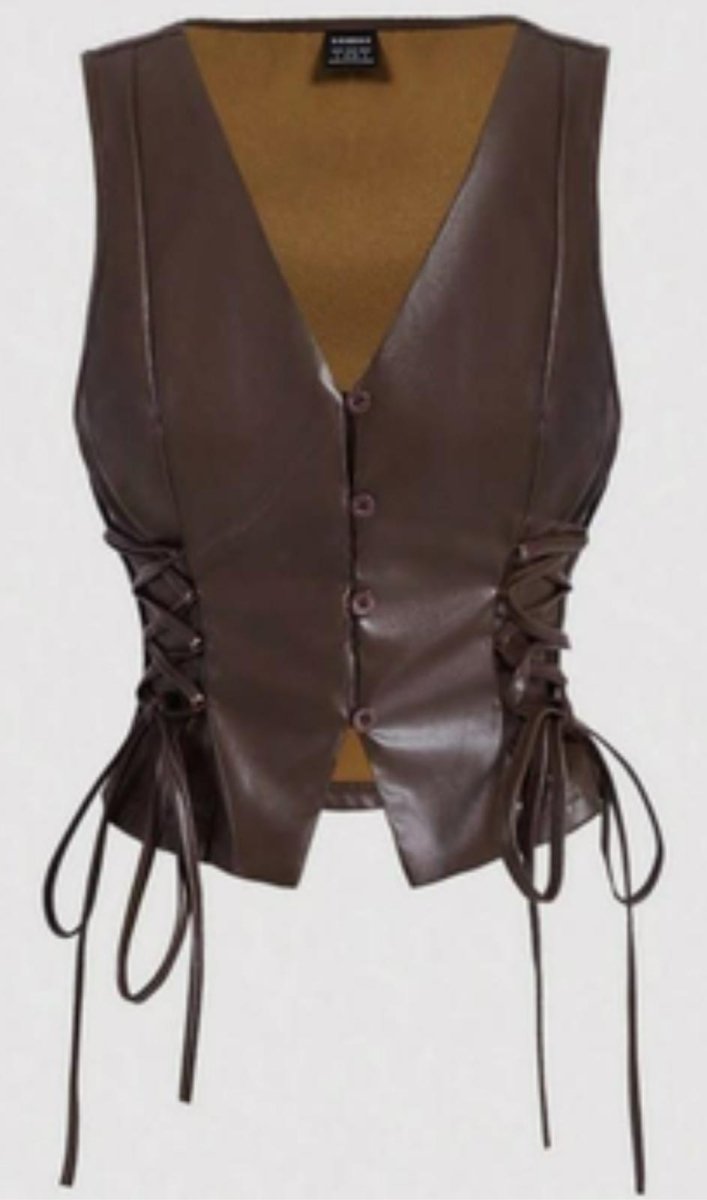 Genuine Leather Lace - Up Vest - Classic Brown - Luxe Regalia
