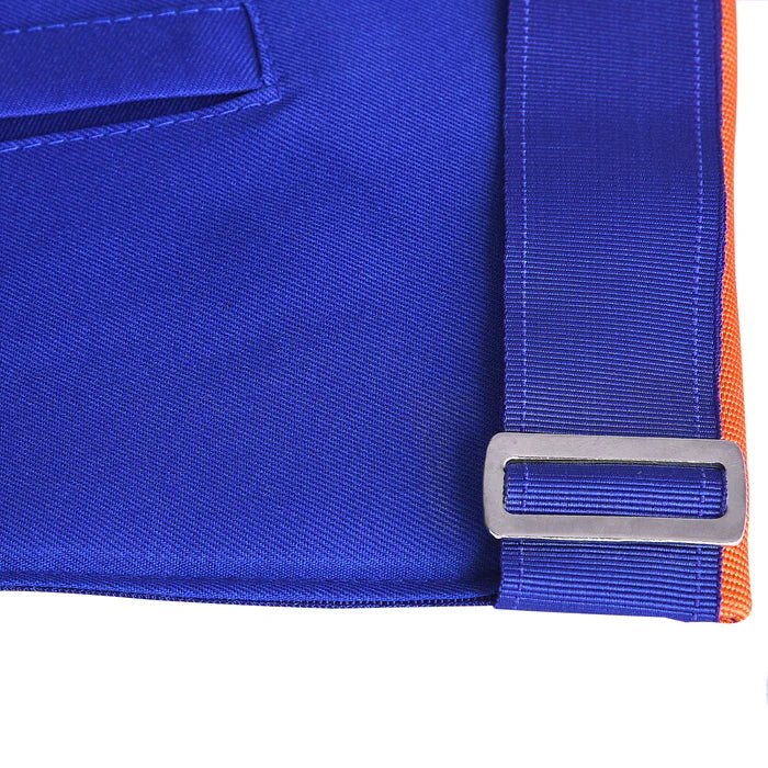 Installed Worthy Master St. Lawrence the Martyr AMD Apron: Blue & Orange Borders with Silver Gridiron - Luxe Regalia