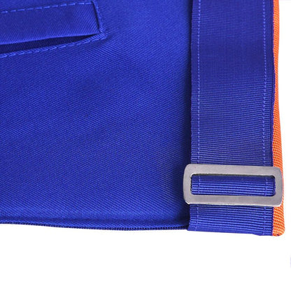 Installed Worthy Master St. Lawrence the Martyr AMD Apron: Blue & Orange Borders with Silver Gridiron - Luxe Regalia