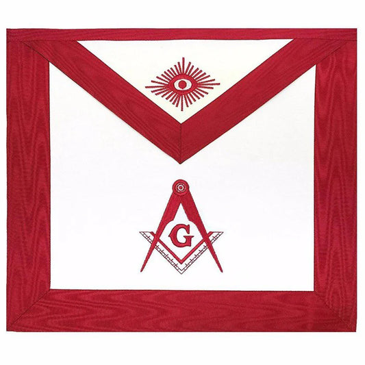 White & Red Moire Master Mason Apron - AASR