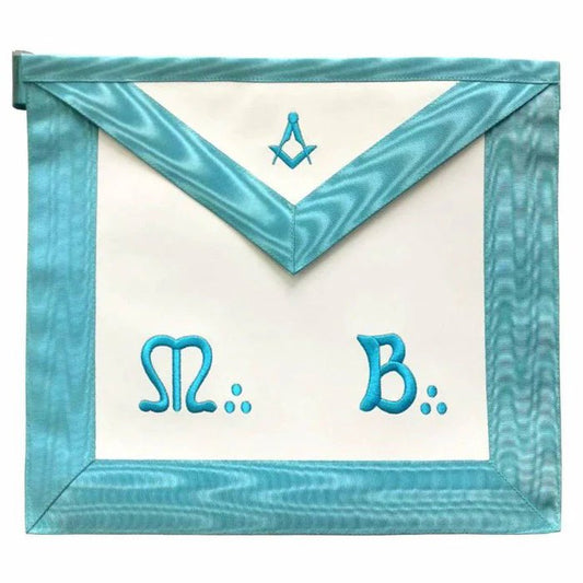 Master Mason French Rite Apron - Sky Blue Moire Square & Compass - Luxe Regalia