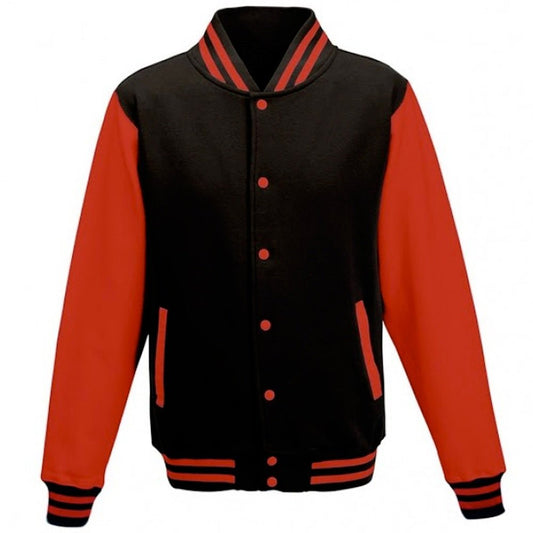 Men’s Black & Red Varsity Jacket – Classic Two - Tone College Letterman Style with Snap Closure - Luxe Regalia