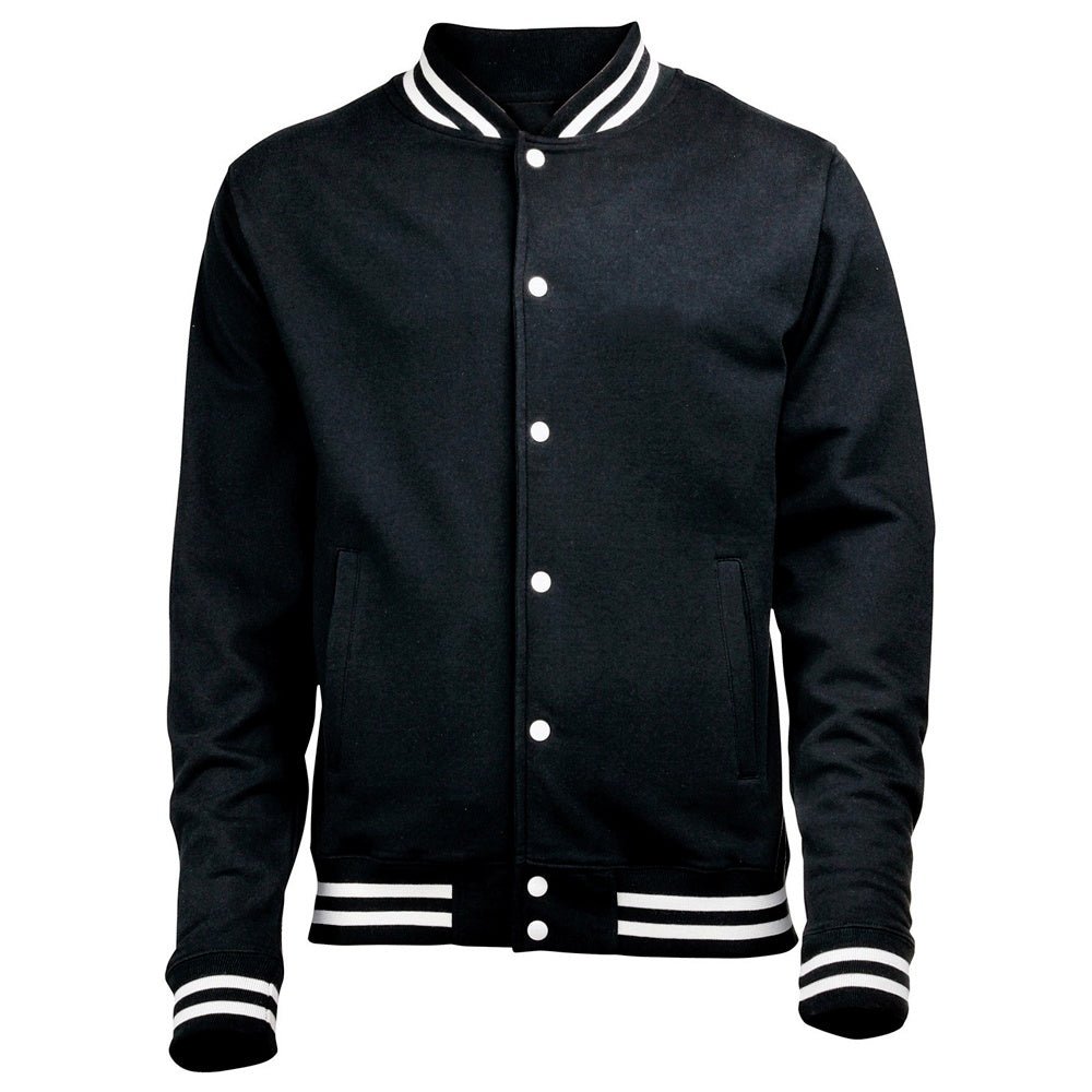 Men’s Classic Black Varsity Jacket with White Striped Trim – Timeless Letterman Style - Luxe Regalia