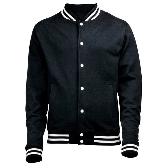 Men’s Classic Black Varsity Jacket with White Striped Trim – Timeless Letterman Style - Luxe Regalia