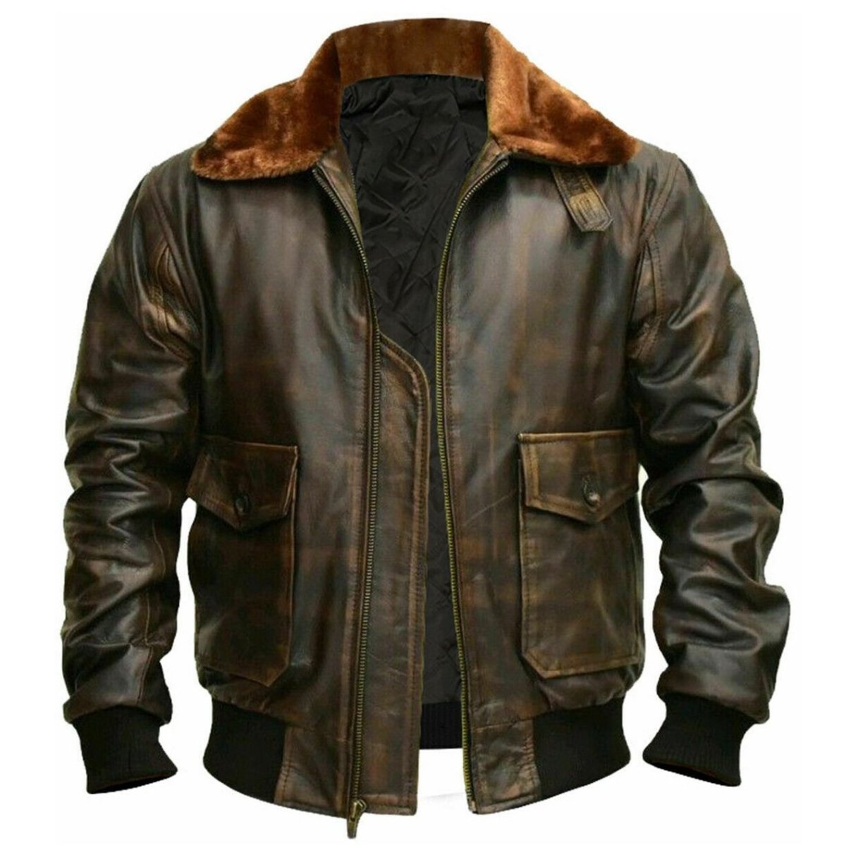 Men’s Distressed Brown Aviator Bomber Leather Jacket - Luxe Regalia