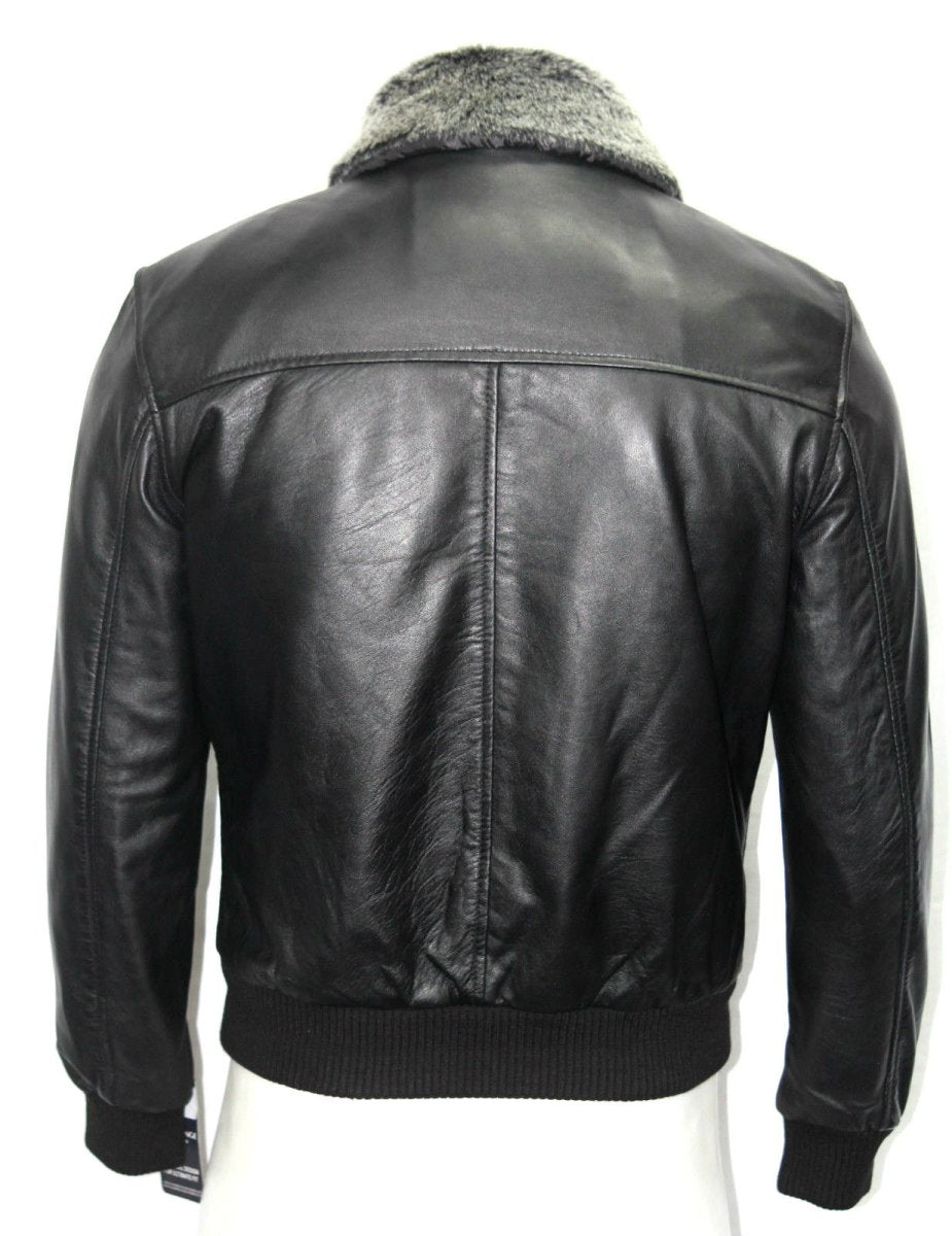 Men’s Premium Black Leather Bomber Jacket with Faux Fur Collar – Stylish Aviator Coat - Luxe Regalia