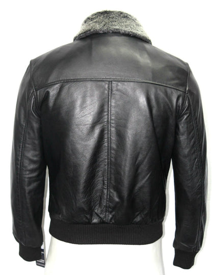 Men’s Premium Black Leather Bomber Jacket with Faux Fur Collar – Stylish Aviator Coat - Luxe Regalia