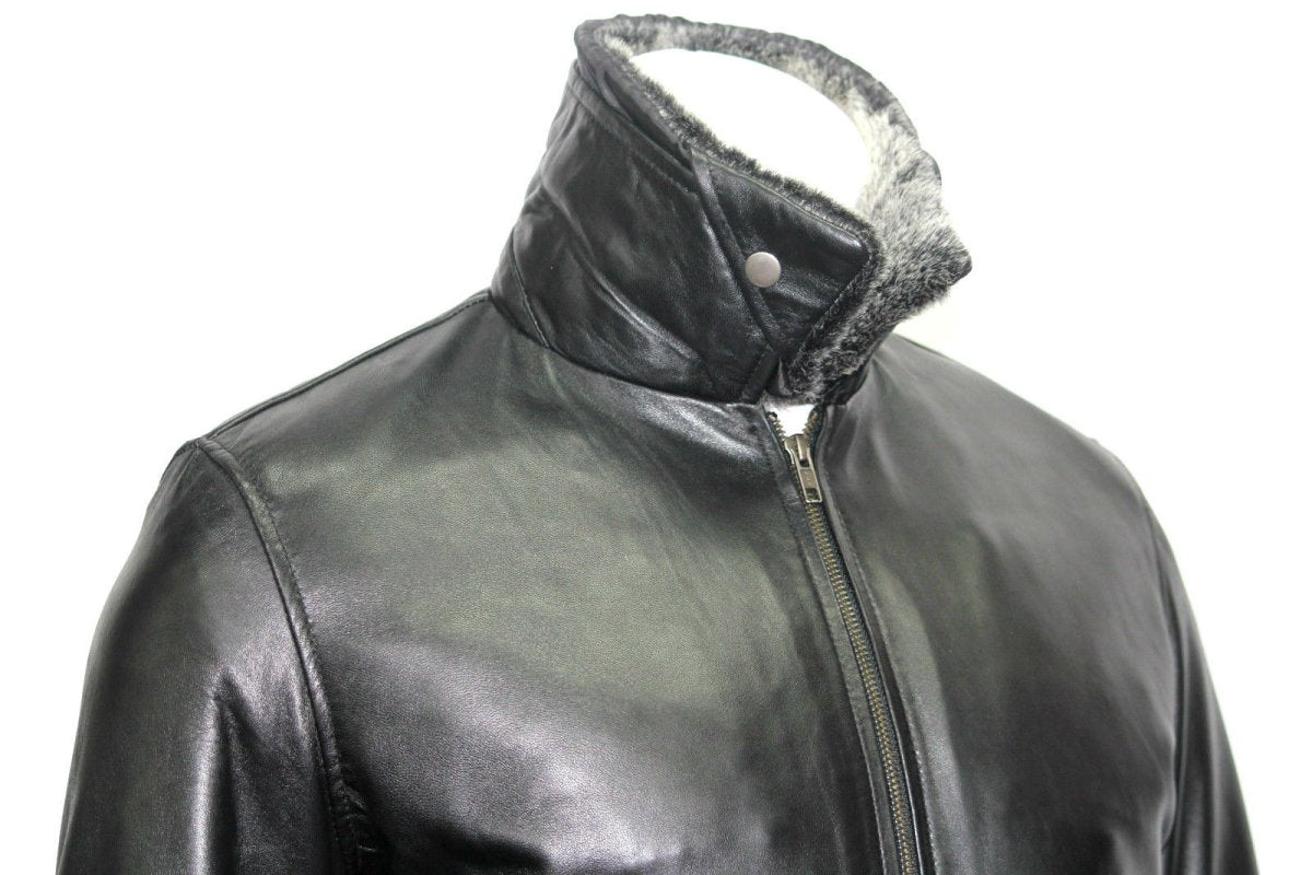 Men’s Premium Black Leather Bomber Jacket with Faux Fur Collar – Stylish Aviator Coat - Luxe Regalia