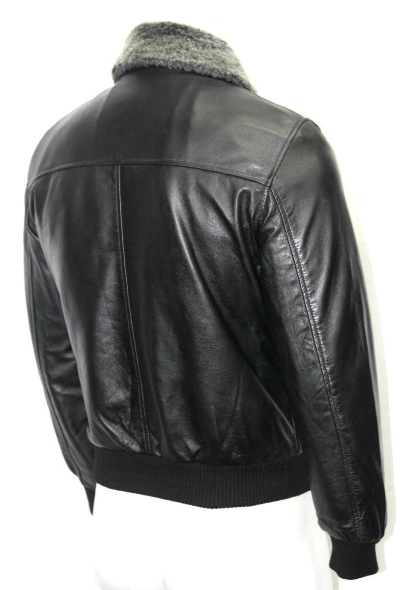 Men’s Premium Black Leather Bomber Jacket with Faux Fur Collar – Stylish Aviator Coat - Luxe Regalia