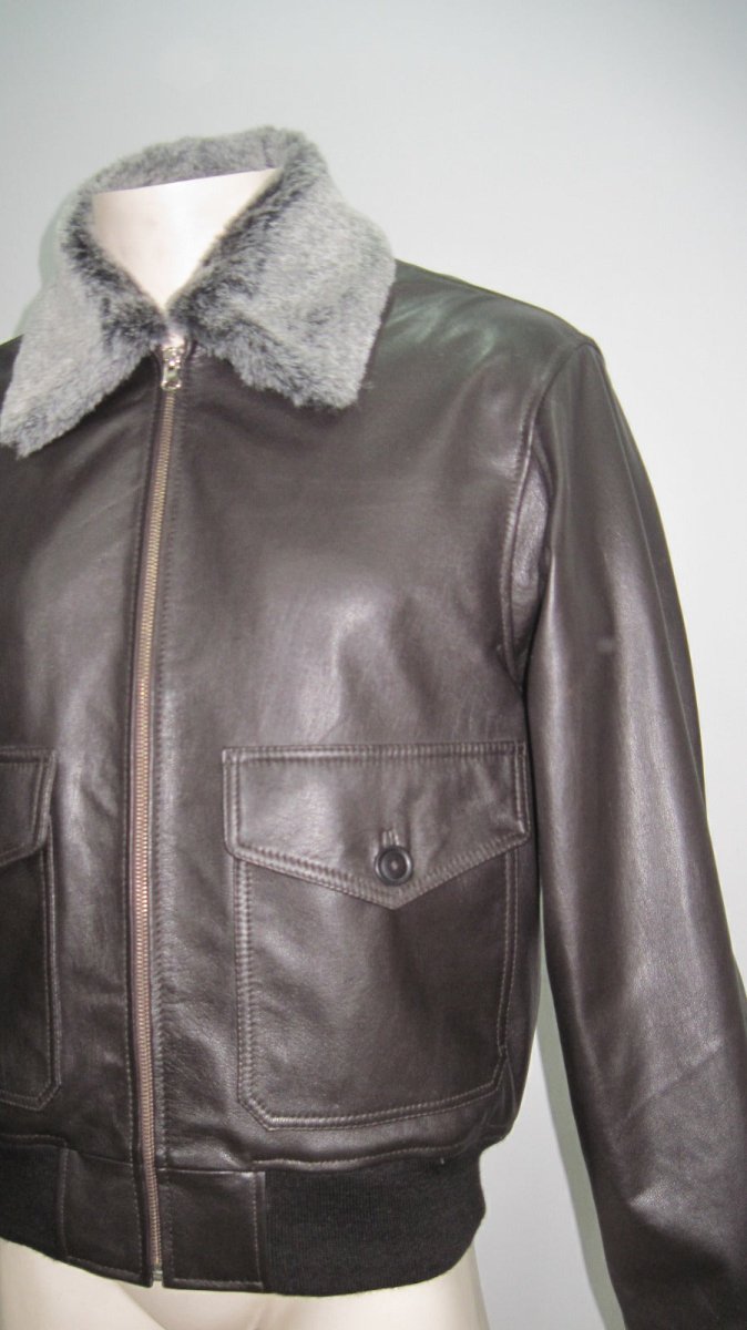 Men’s Premium Black Leather Bomber Jacket with Faux Fur Collar – Stylish Aviator Coat - Luxe Regalia