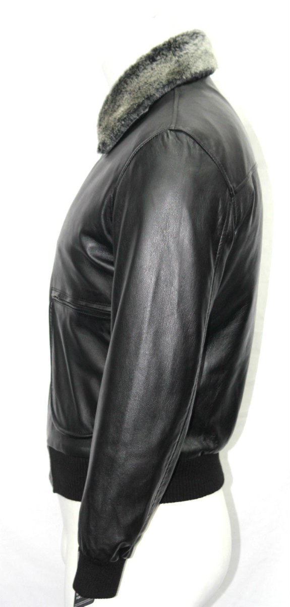 Men’s Premium Black Leather Bomber Jacket with Faux Fur Collar – Stylish Aviator Coat - Luxe Regalia