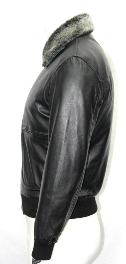 Men’s Premium Black Leather Bomber Jacket with Faux Fur Collar – Stylish Aviator Coat - Luxe Regalia