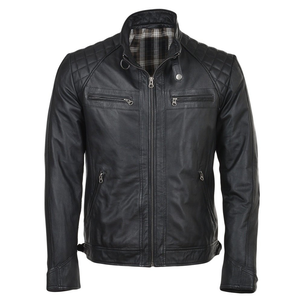 Men's Quilted Leather Biker Jacket with Zipper - Luxe Regalia