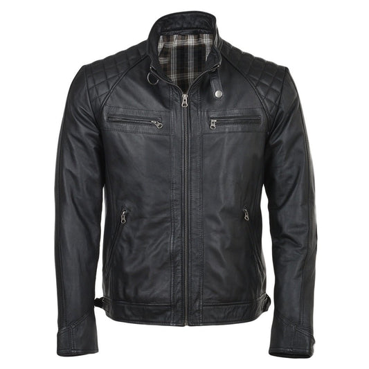 Men's Quilted Leather Biker Jacket with Zipper - Luxe Regalia
