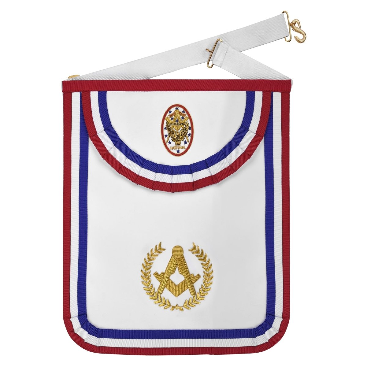 National Sojourners Apron – Red, White & Blue with Gold Wreath - Luxe Regalia