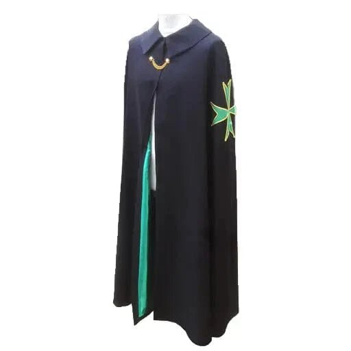 Order of St Lazarus Cloak/Cape (Gold Trimmed, Light Green Cross & Black Collar) - Luxe Regalia
