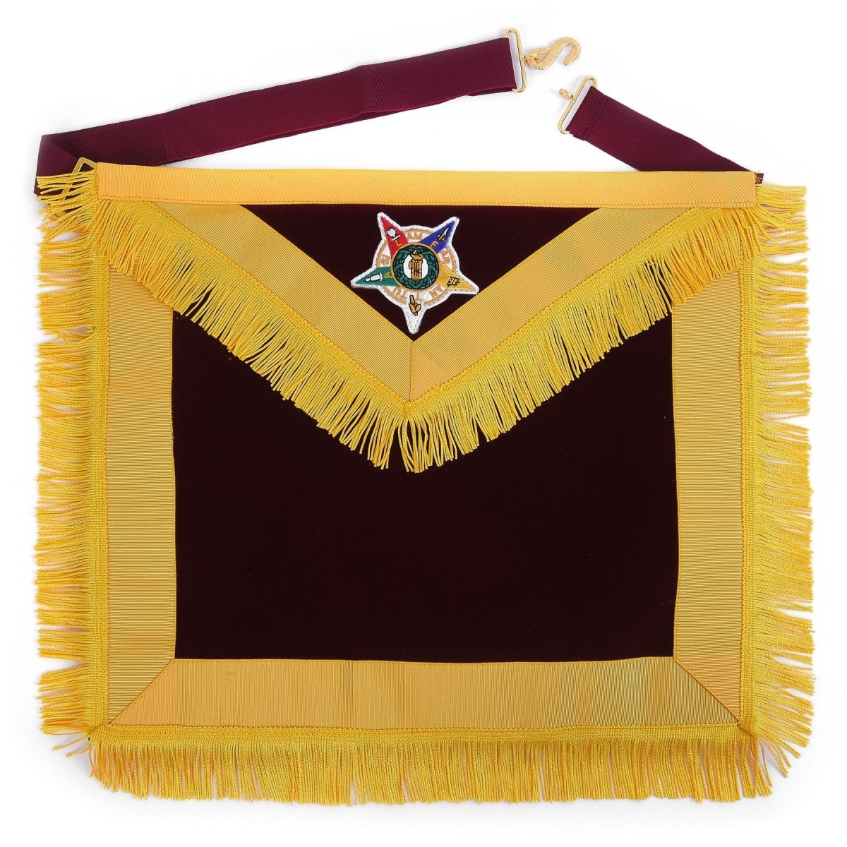Order of the Amaranth Apron – Maroon Velvet, Yellow Fringe - Luxe Regalia