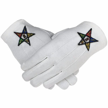 Order of the Eastern Star Gloves - White Cotton Emblem - Luxe Regalia