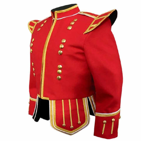 Red Pipe Band Doublet With Gold Braid - Luxe Regalia