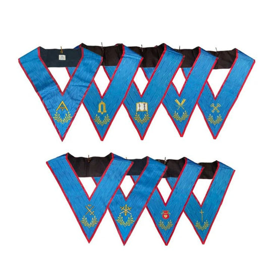 Set 9 Blue Lodge Officers Collars (Hand Embroideries) Ancient and Accepted Scottish Rite (AASR) - Luxe Regalia