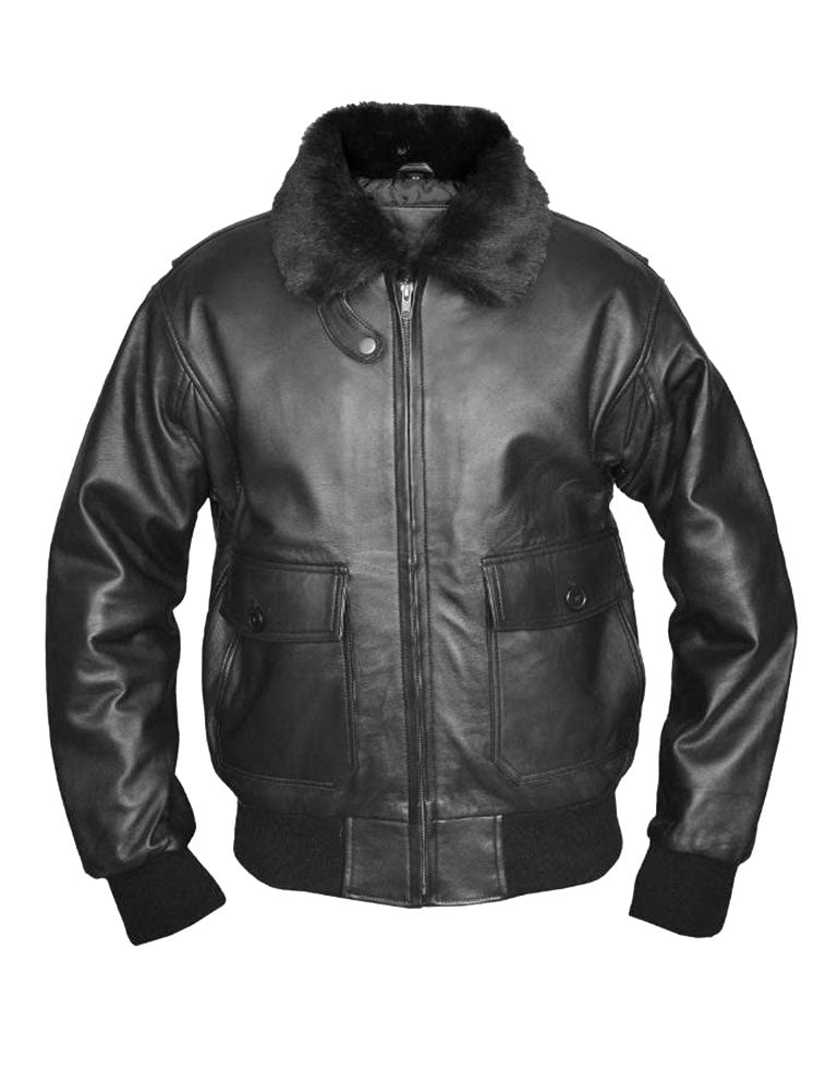 Top Gun Classic Black Leather Bomber Jacket - Luxe Regalia