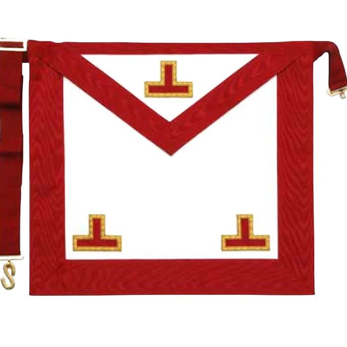 Worshipful Master Scottish Rite Apron - White & Red Moiré Borders with Triple Taus - Luxe Regalia